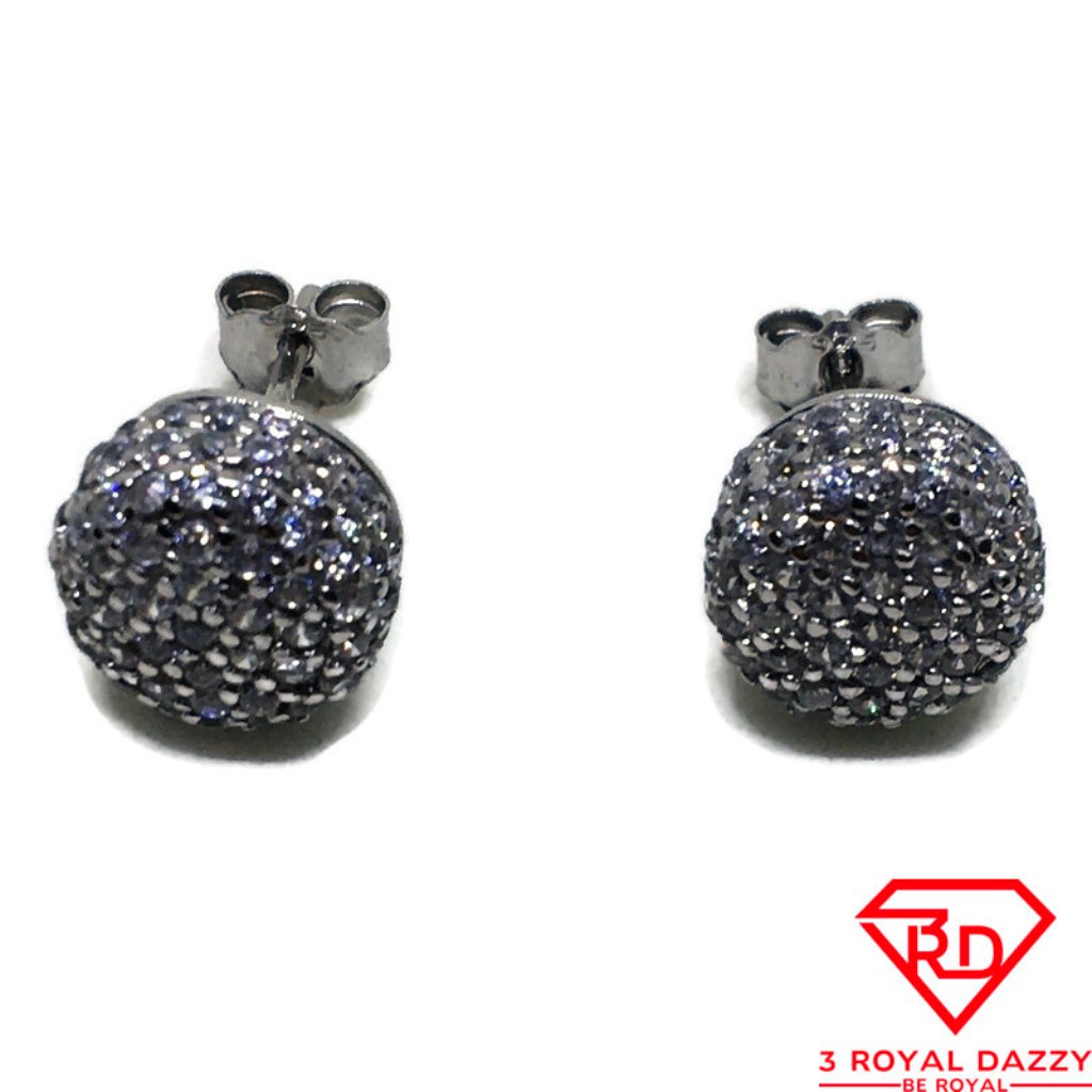Small Round Button White Cz Stud Earring 14k Gold
